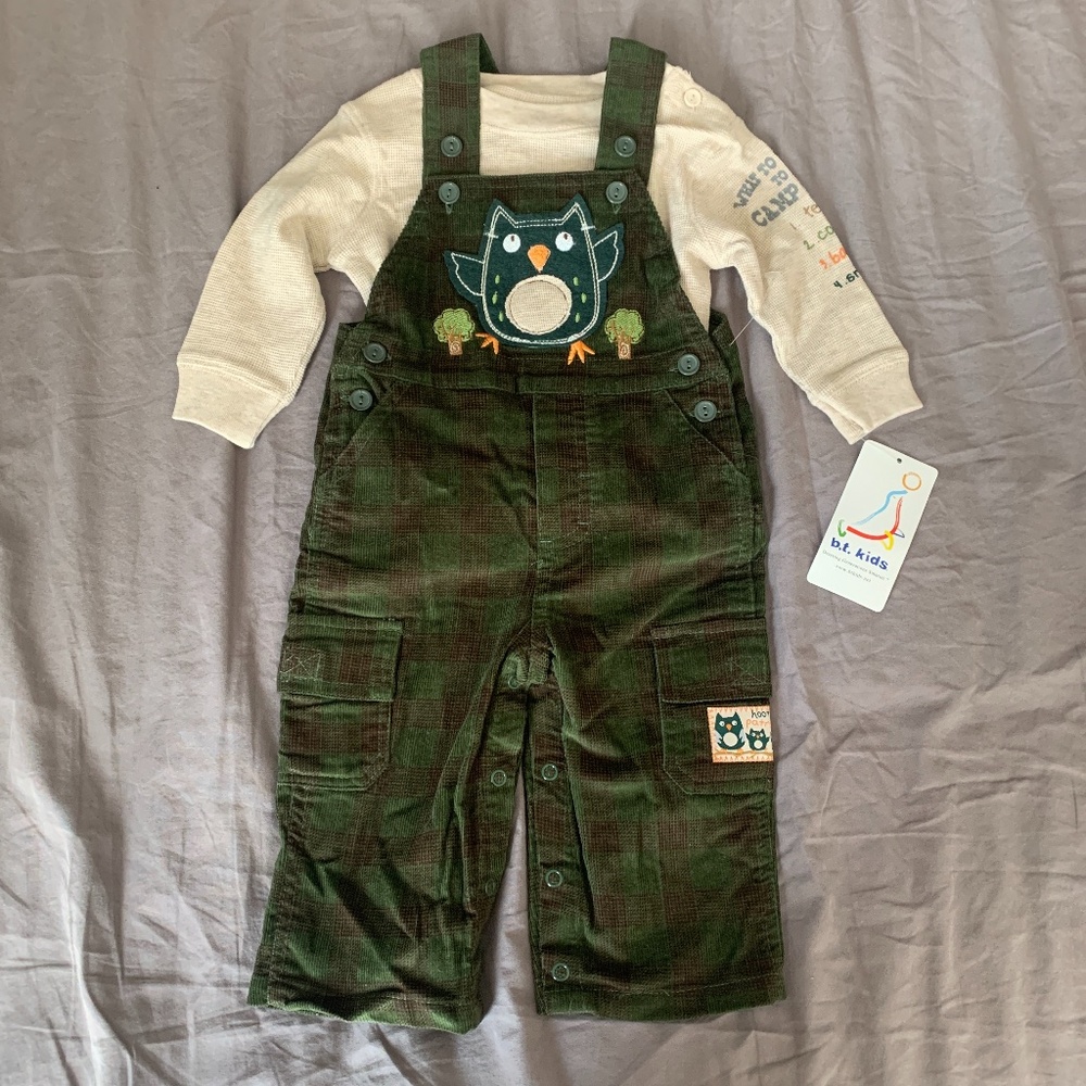 b.t. Kids 6/9M 2-Piece Owl Overalls